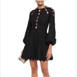 Zimmermann Black Long Sleeve Dress with Scalloped Hem